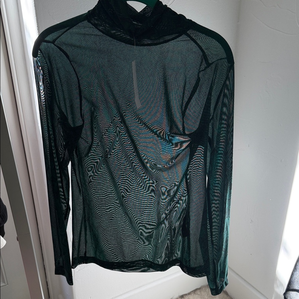 White House Black Market Black Sheer Long-Sleeve Mock Neck Top